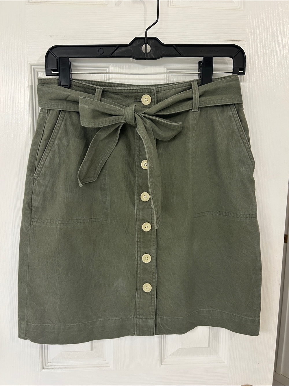 Talbots Olive Button-Front Tie-Waist Mini Skirt